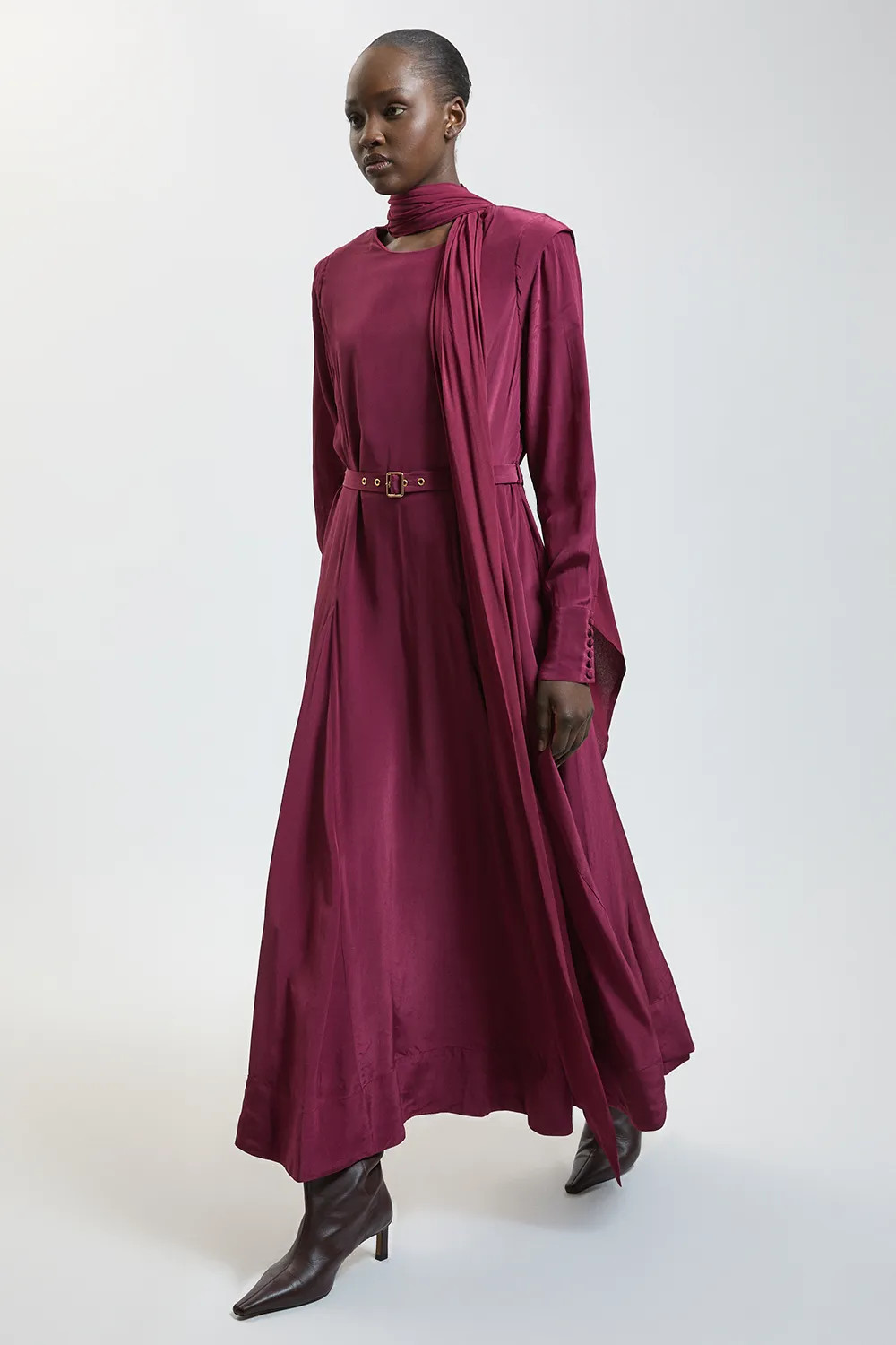 Scarf Detail Viscose Midi Dress | Karen Millen