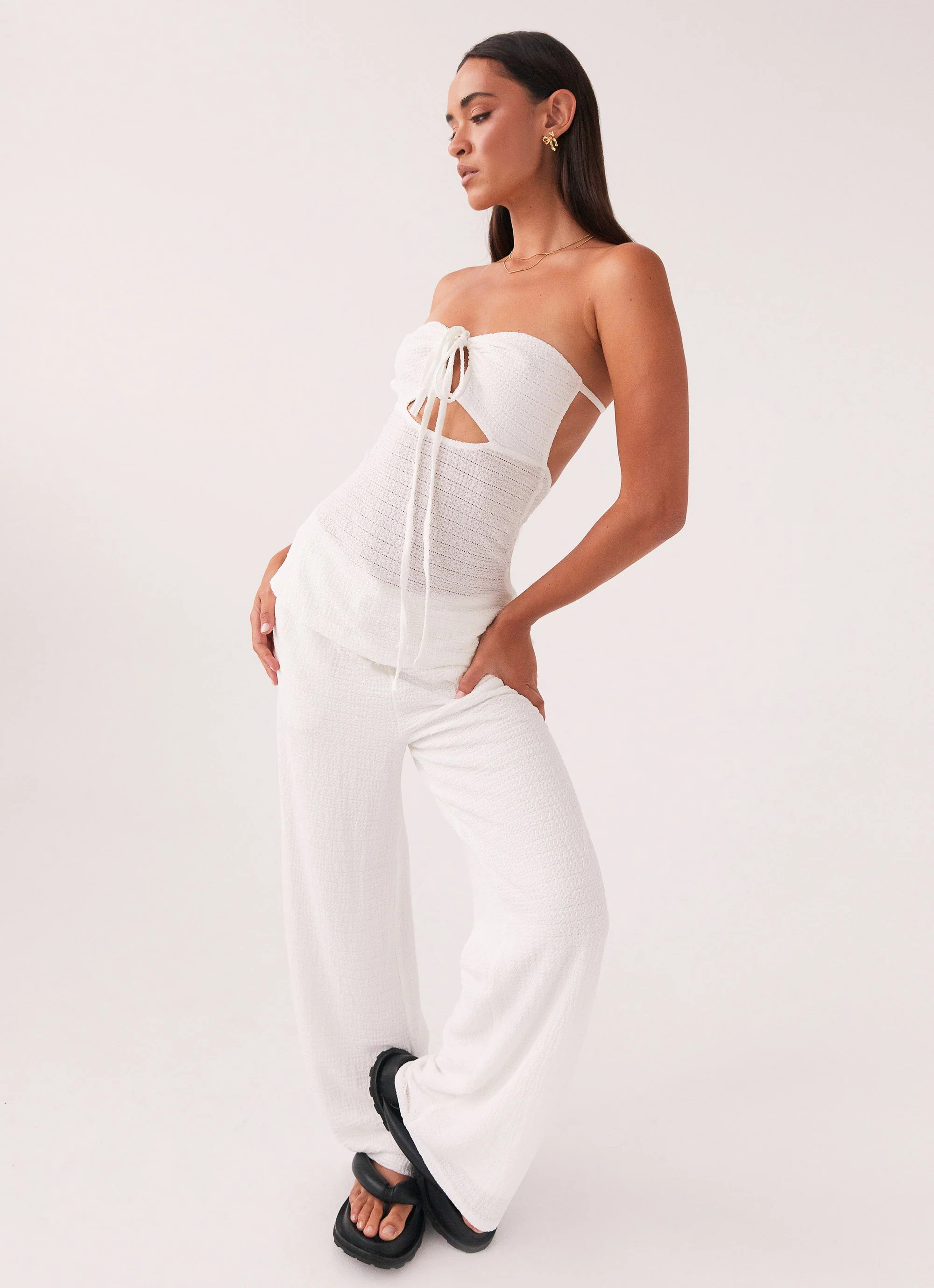 Jadey Waffle Pants - White | Peppermayo (Global)