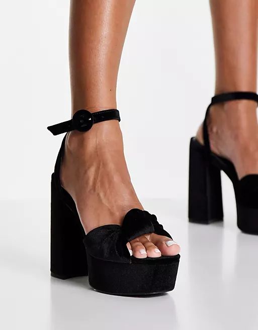 ASOS DESIGN Wide Fit Note knotted platform heeled sandals in black | ASOS | ASOS (Global)