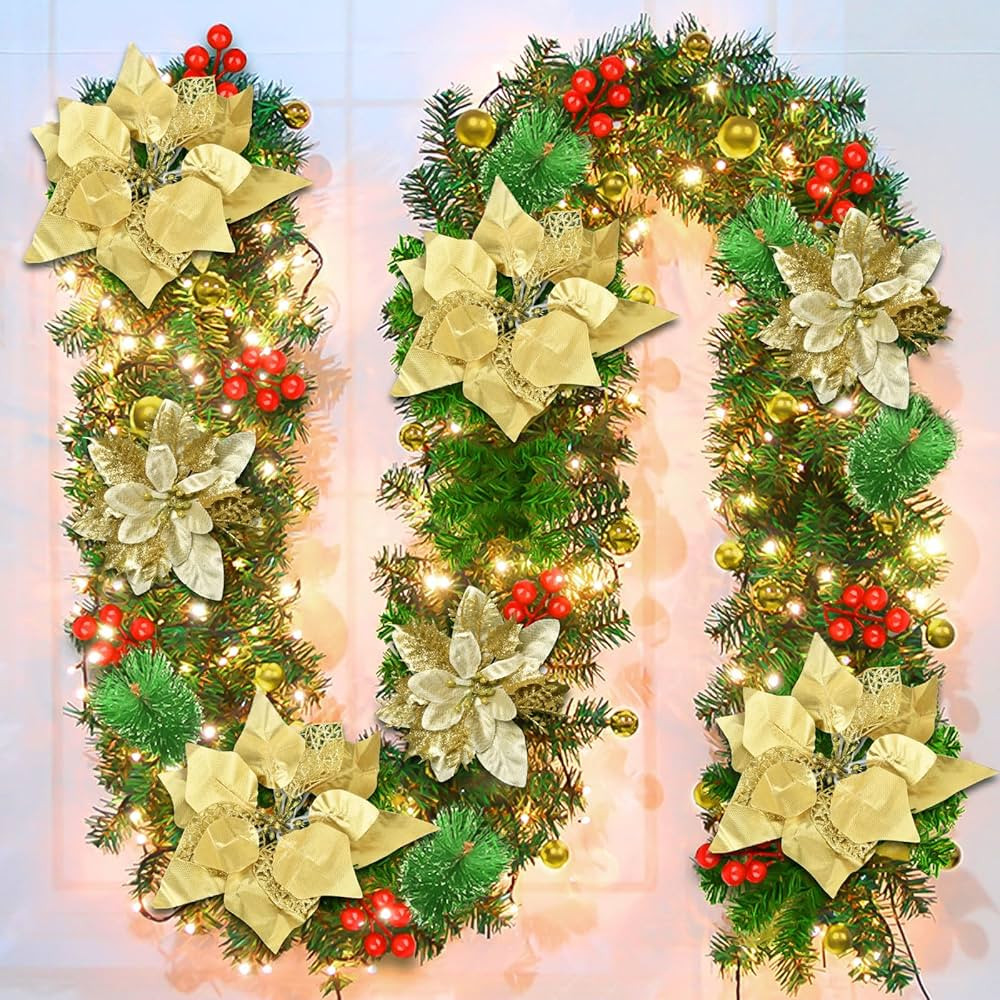 9Ft Pre-lit Christmas Garland with LED Lights Battery Operated, Holiday Christmas Decoration Stai... | Amazon (US)