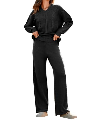 Famulily Lounge Sets for Women 2 Piece Sweater Sets for Women Knit Sets for Women Cozy Sweaters for Women Black S | Amazon (US)