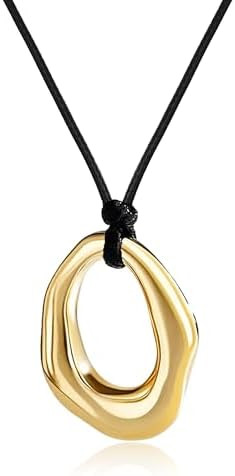 Boho Necklace Gold Pendant Jewelry for Women Chunky Gold Necklaces Statement Big Circle Black Nec... | Amazon (US)