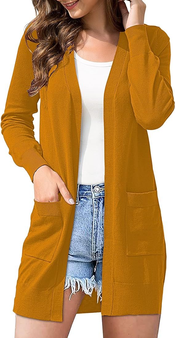 FOLUNSI Women Cardigans Sweaters for Women Open Front Long Knitted with Pockets | Amazon (US)