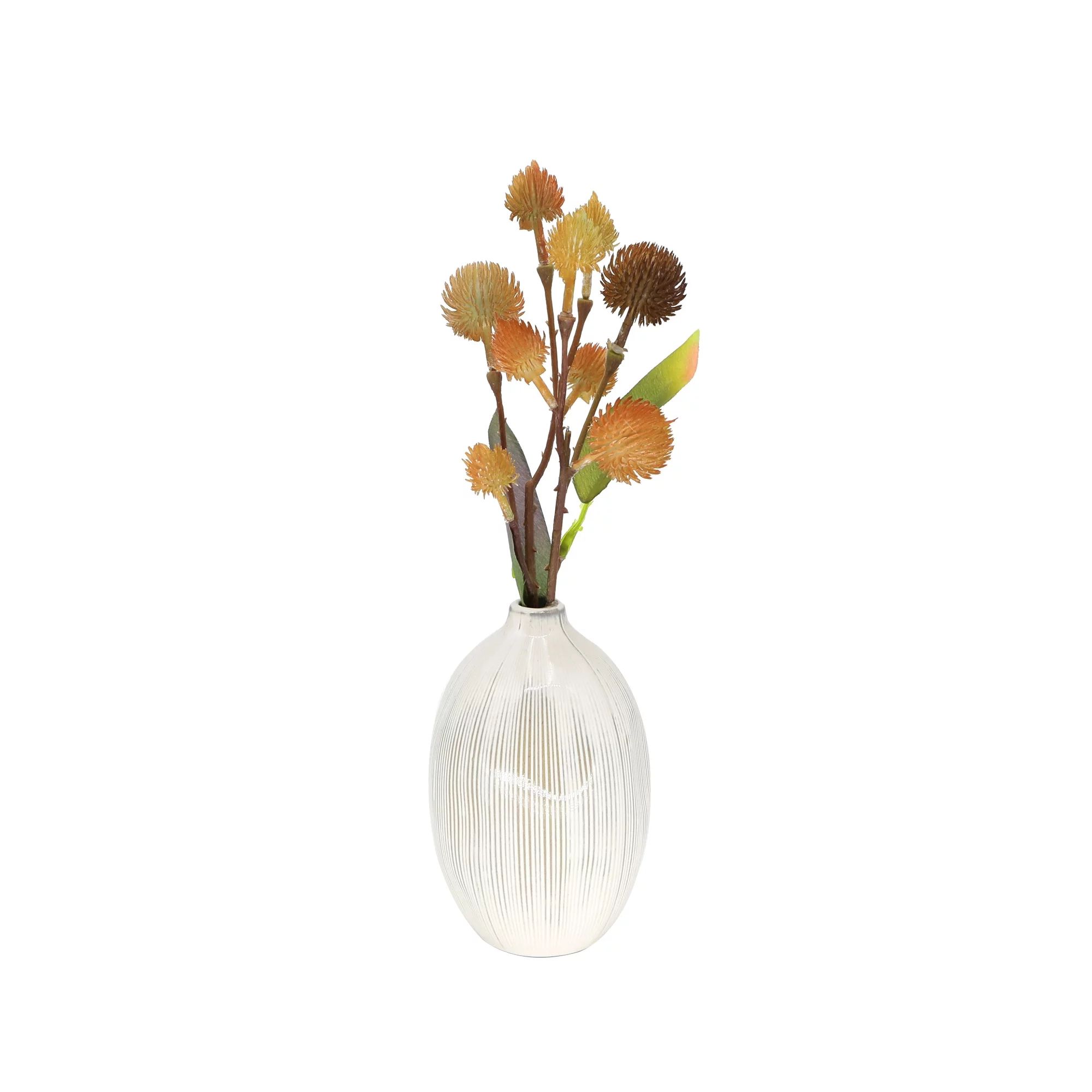 Flora Bunda 12" Artificial Thistle Stems in Ivory Ceramic Vase | Walmart (US)