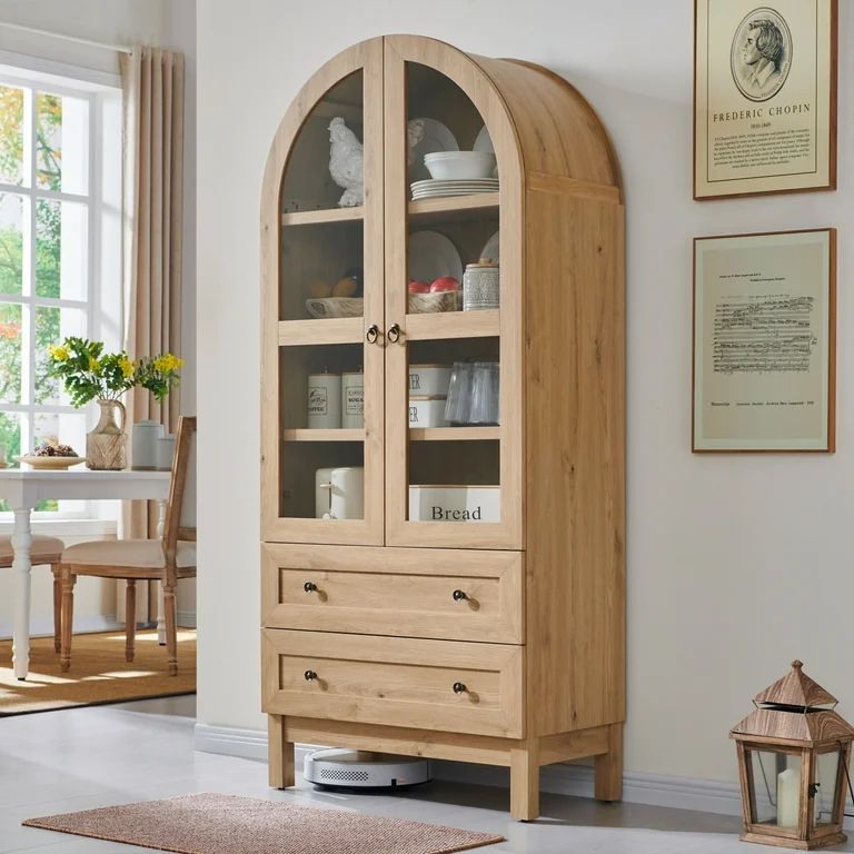 SinCiDo Arched Kitchen Pantry Storage Cabinet, 71" Tall Wood Pantry Shelves with 2 Doors & 2 Larg... | Walmart (US)