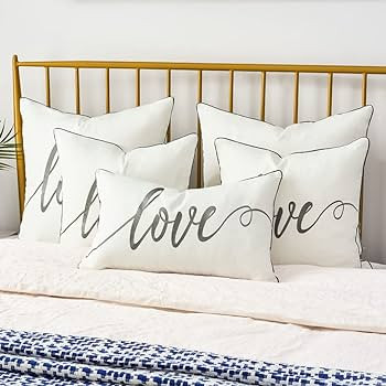 Sanmetex Decorative Throw Pillow Covers 12x20 Inches, Embroidery Love Soft Cotton Lumbar Pillow C... | Amazon (US)
