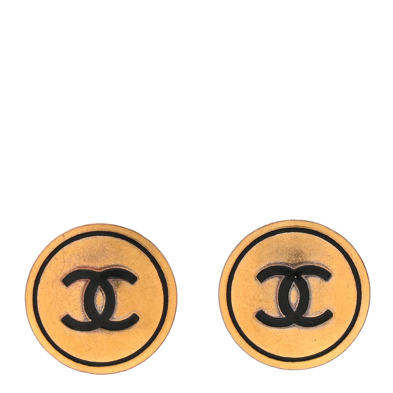 CC Clip On Earrings Black Gold | FASHIONPHILE (US)