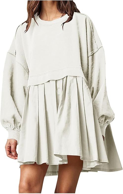 Womens Oversized Sweatshirt Dress 2023 Fall Fashion Long Sleeve Pullover Tops Relaxed Fit Sweatshirt | Amazon (US)