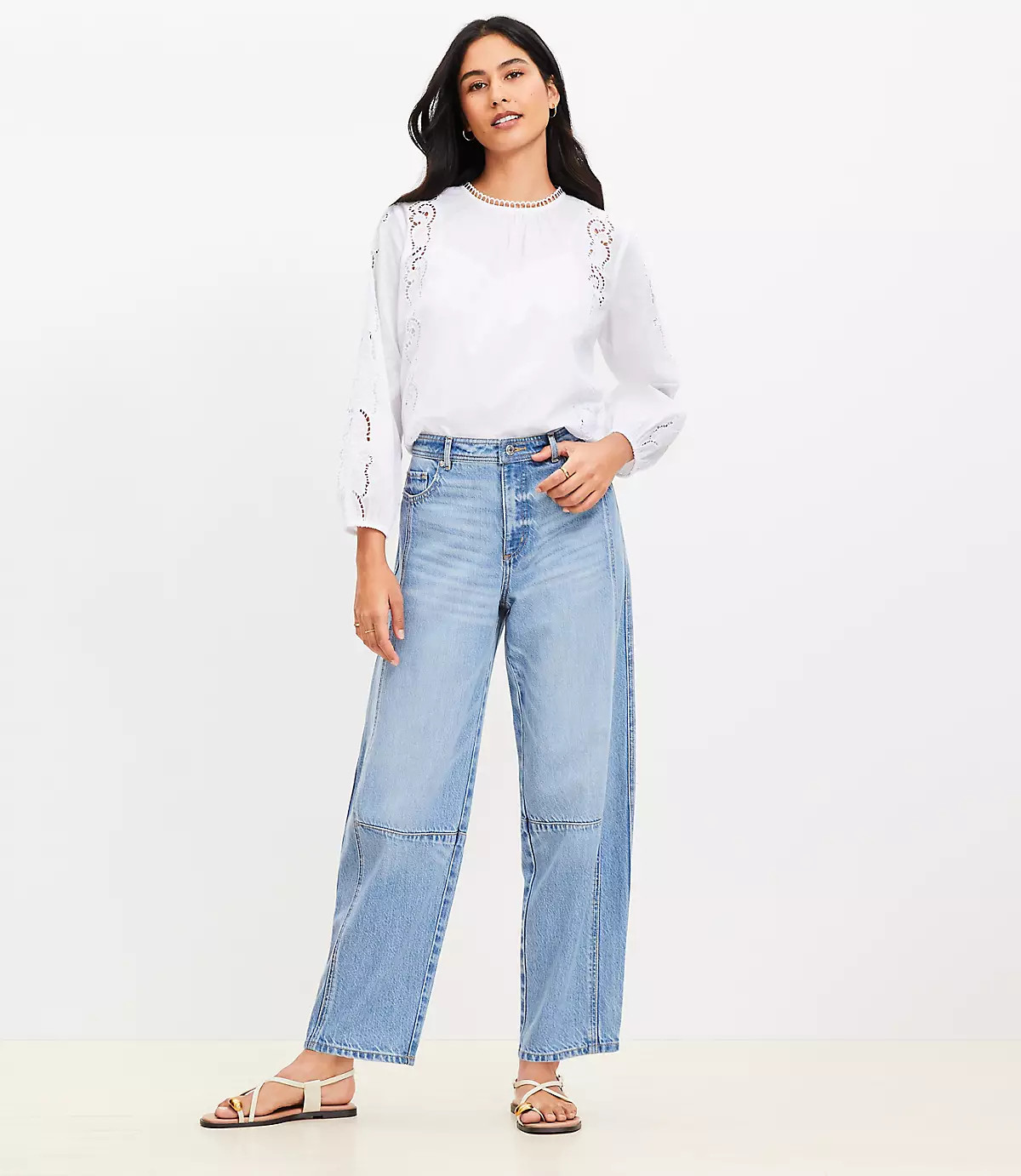 High Rise Barrel Jeans in Light Vintage Indigo Wash | LOFT