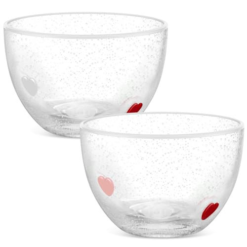 Potchen Valentine's Day Heart Candy Bowls Set of 2, 14oz Clear Glass Candy Dish with Heart Design, Serving Bowls Gifts for Wedding Anniversary Romantic Party Favors Table Decoration | Amazon (US)