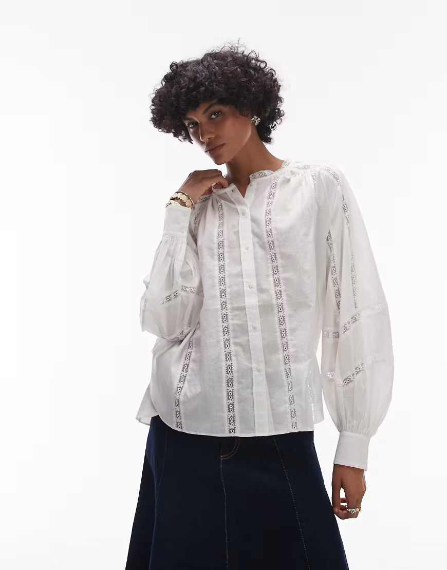 & Other Stories lace ladder insert blouse in white | ASOS (Global)