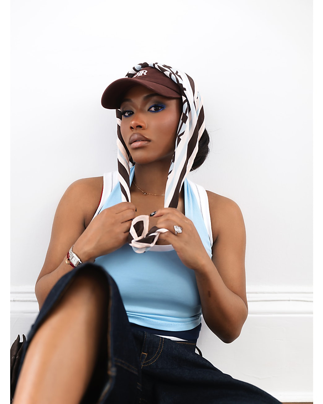 Blue Cotton Blend Halter Neck Tank Top | River Island UK & IE