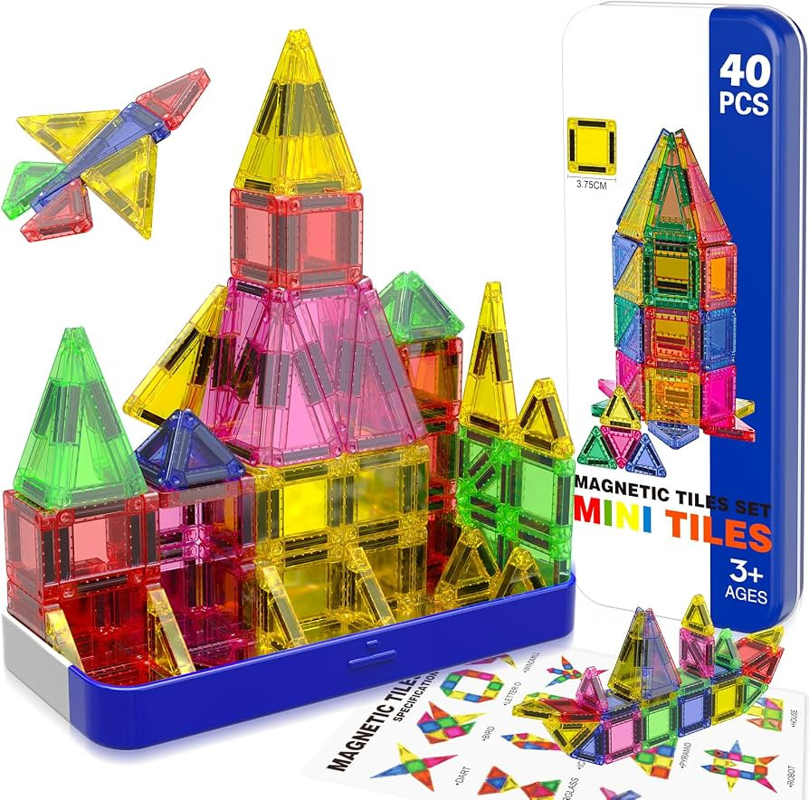 Mini Magnetic Tiles with Iron Box, 40 PCS Travel Magnetic Tiles, STEM Educational Building Set Co... | Amazon (US)