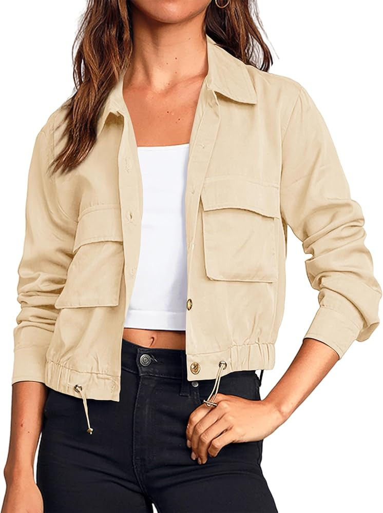 Onedreamer Women's Military Safari Cropped Jackets Button Down Lightweight Oversized Utility Anor... | Amazon (US)