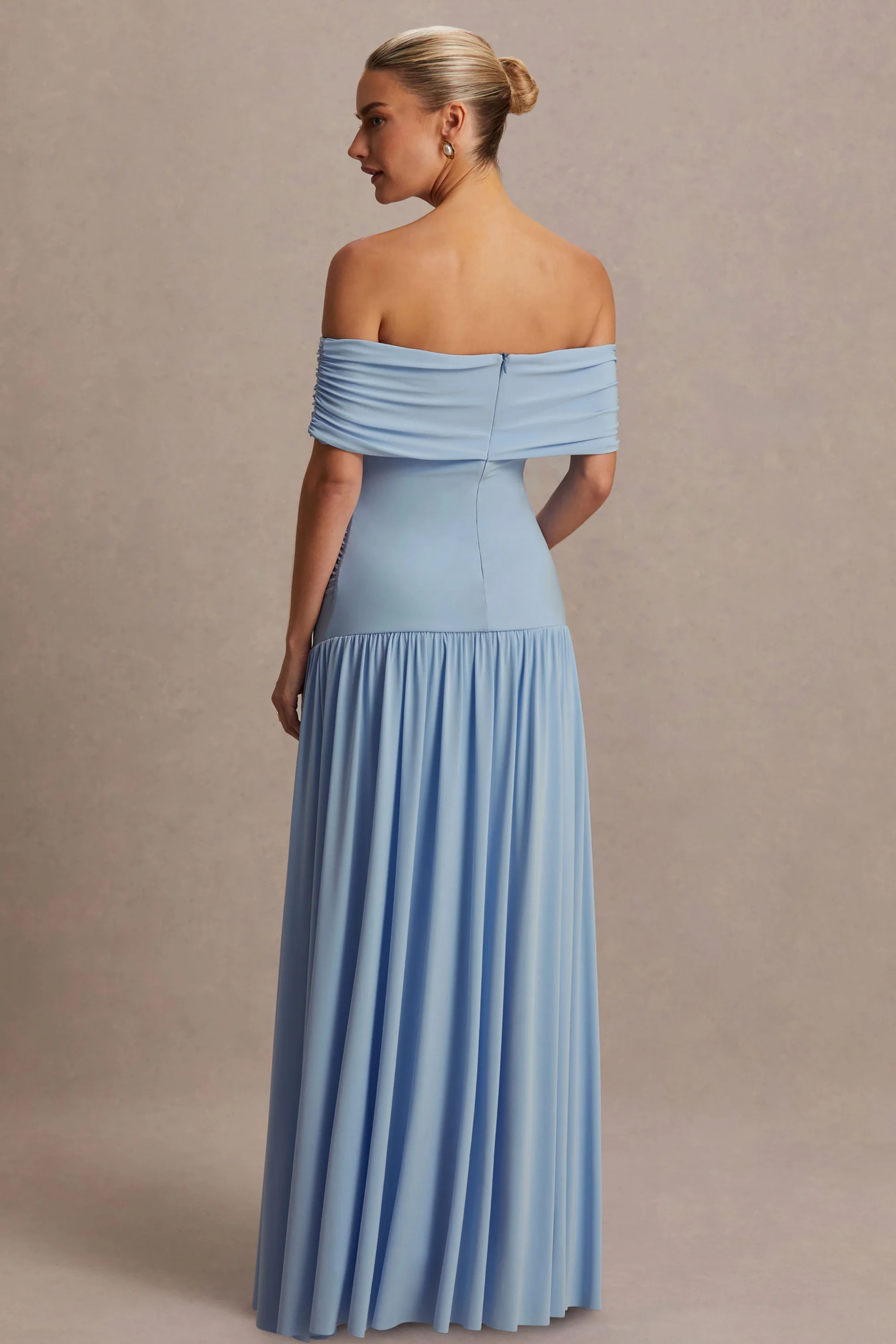Juliette | Powder Blue Bardot-Neck Maternity Maxi Dress With Drop-Waist | Club L London