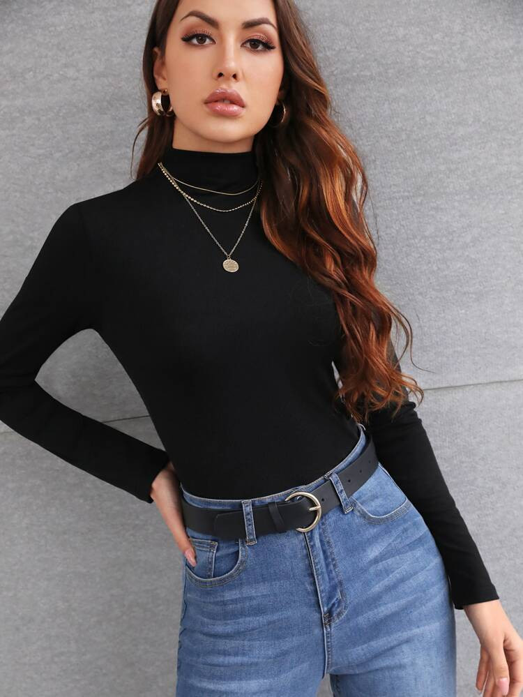 Mock Neck Slim Fit Tee | SHEIN