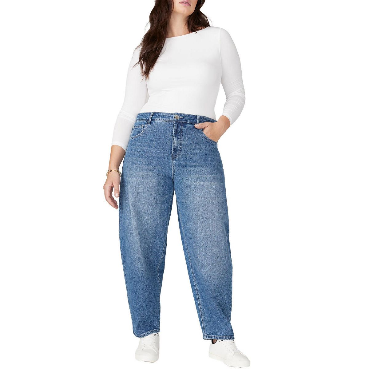 ELOQUII Women's Plus Size The Barrel Jean - 28, Blue | Target