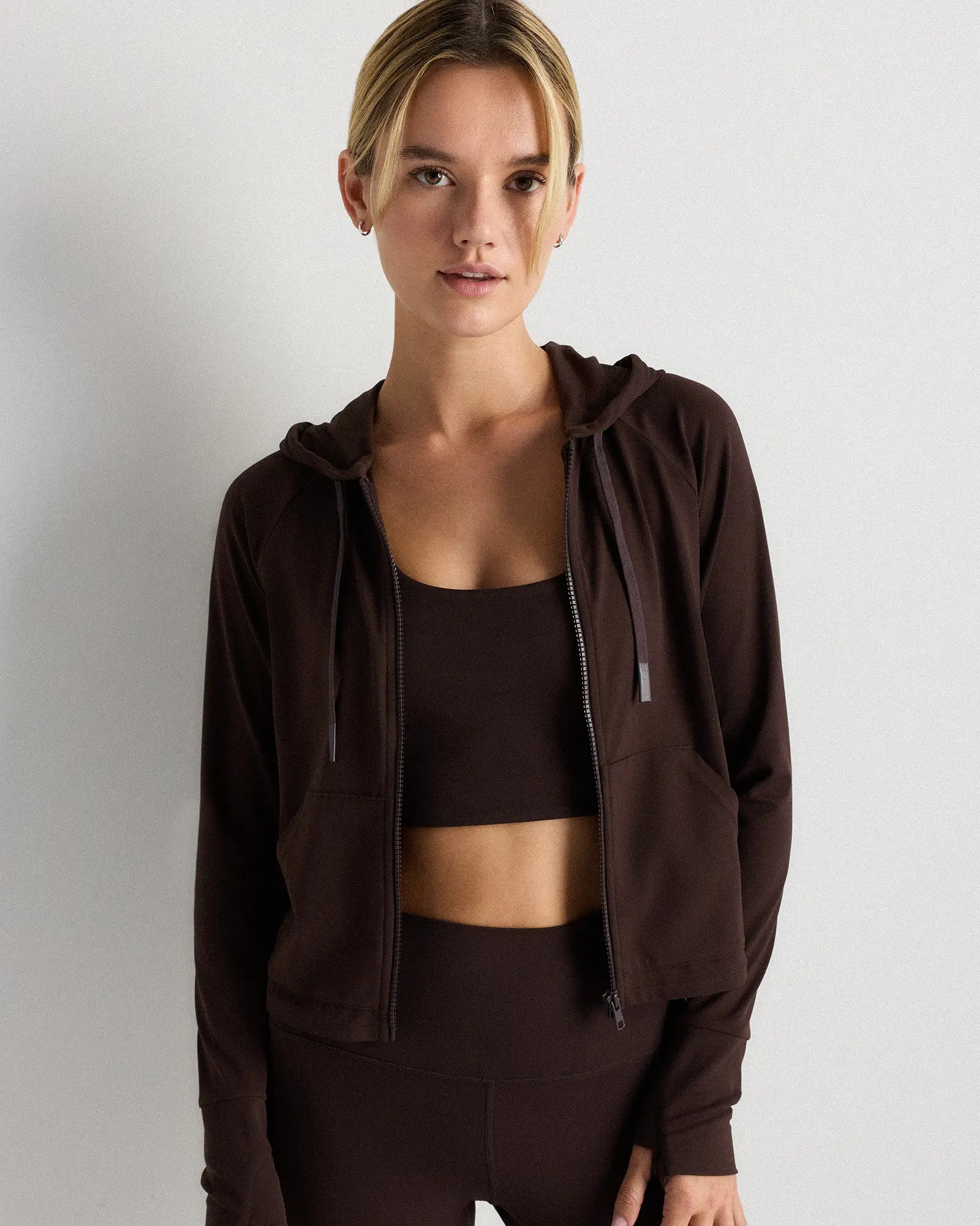 Ultra-Form Hooded Crop Jacket in Espresso | Quince