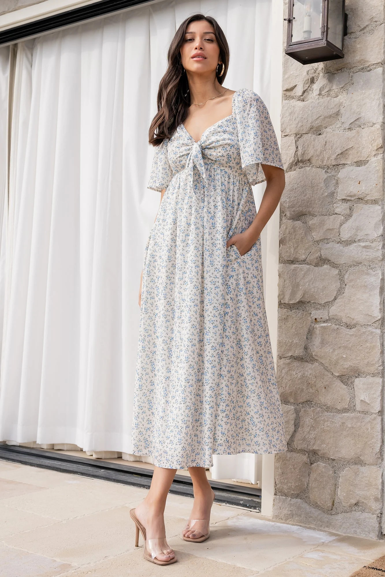 Carah Tie Dress | Off White + Blue Floral | Baltic Born