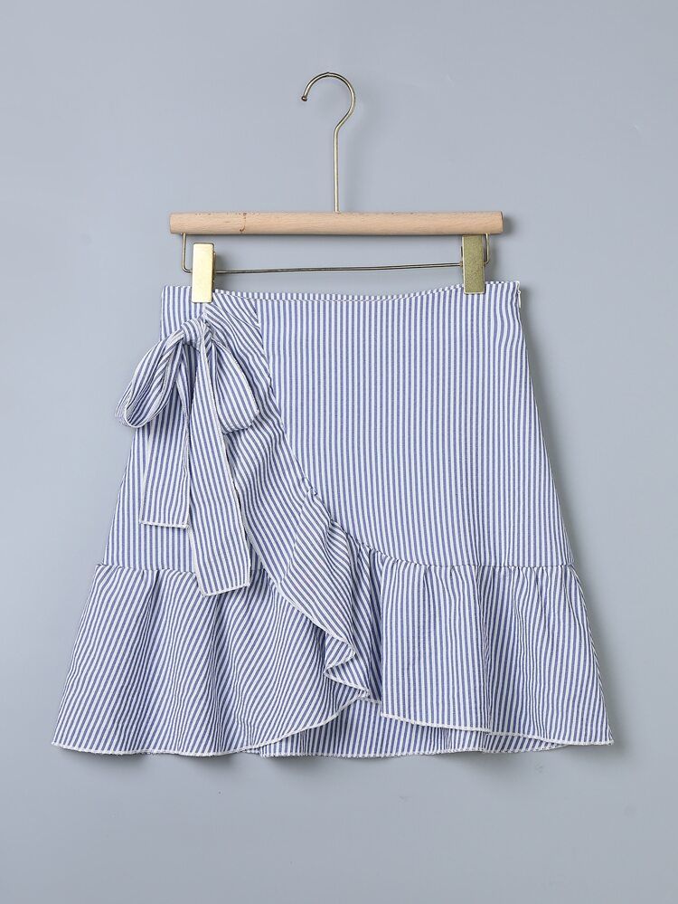 Striped Knot Side Wrap Skirt | SHEIN