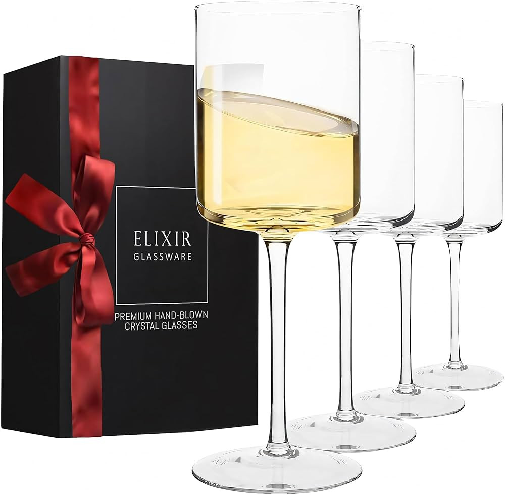 Square Wine Glasses Set of 4 - 14 oz - Crystal Wine Glass Set in Gift Packaging - Large Red Wine ... | Amazon (US)