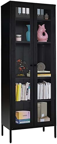 Greenvelly Black Metal Storage Cabinet, 72" Tall Curio Display Cabinet Bookcase with 2 Glass Door... | Amazon (US)