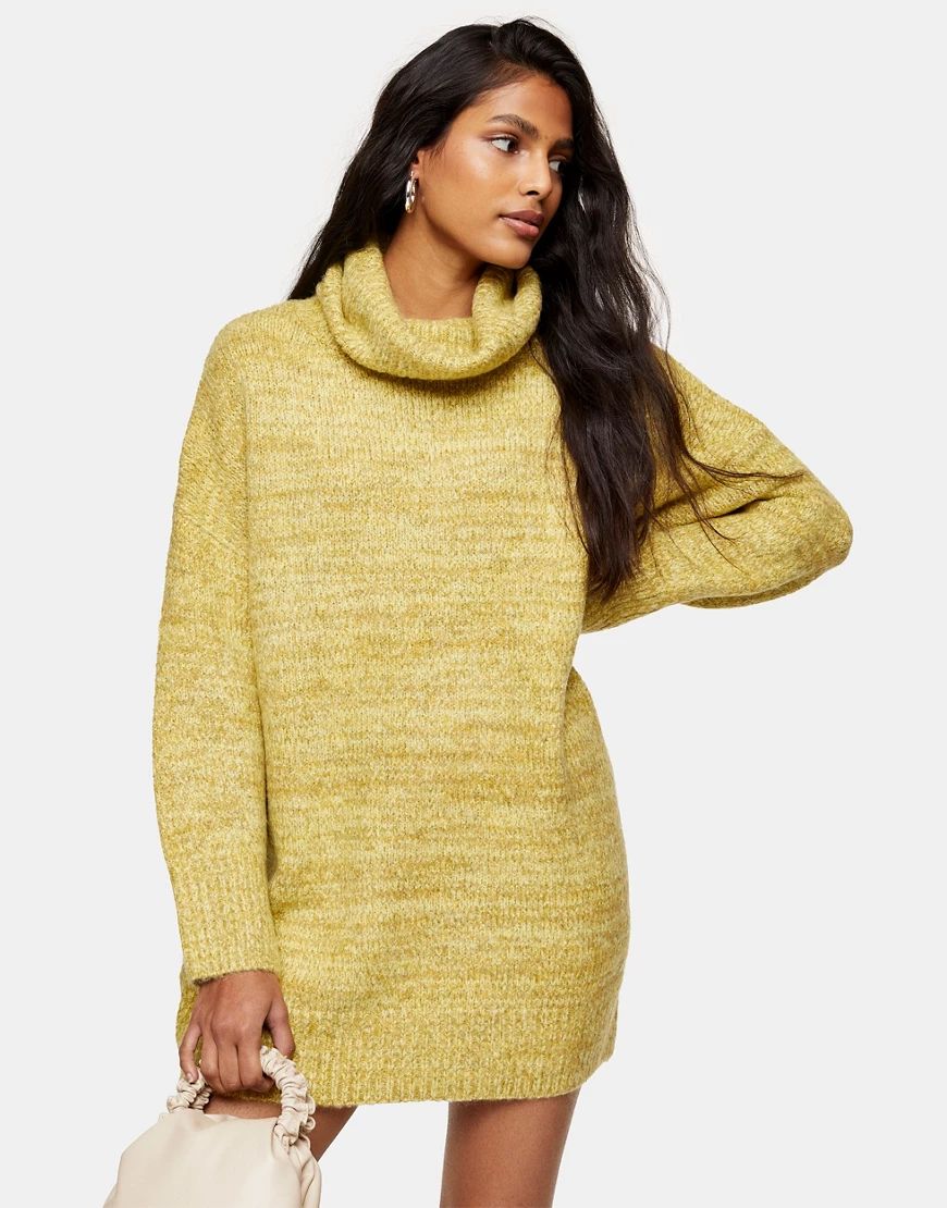 Topshop oversized roll neck sweater dress in green | ASOS (Global)