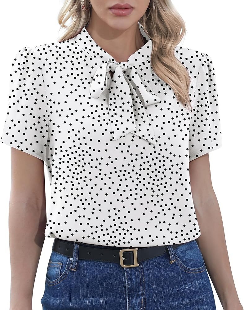 CZYINXIAN Womens Dressy Chiffon Blouse Business Work Casual Tie Neck Shirt Tops | Amazon (US)