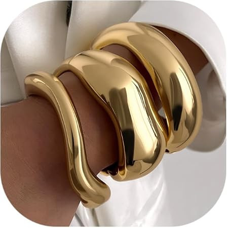 Salircon Gold Bangle Bracelets for Women Gold Plated Wide Wire Chunky Cuff Bracelets Trendy Hinge... | Amazon (US)