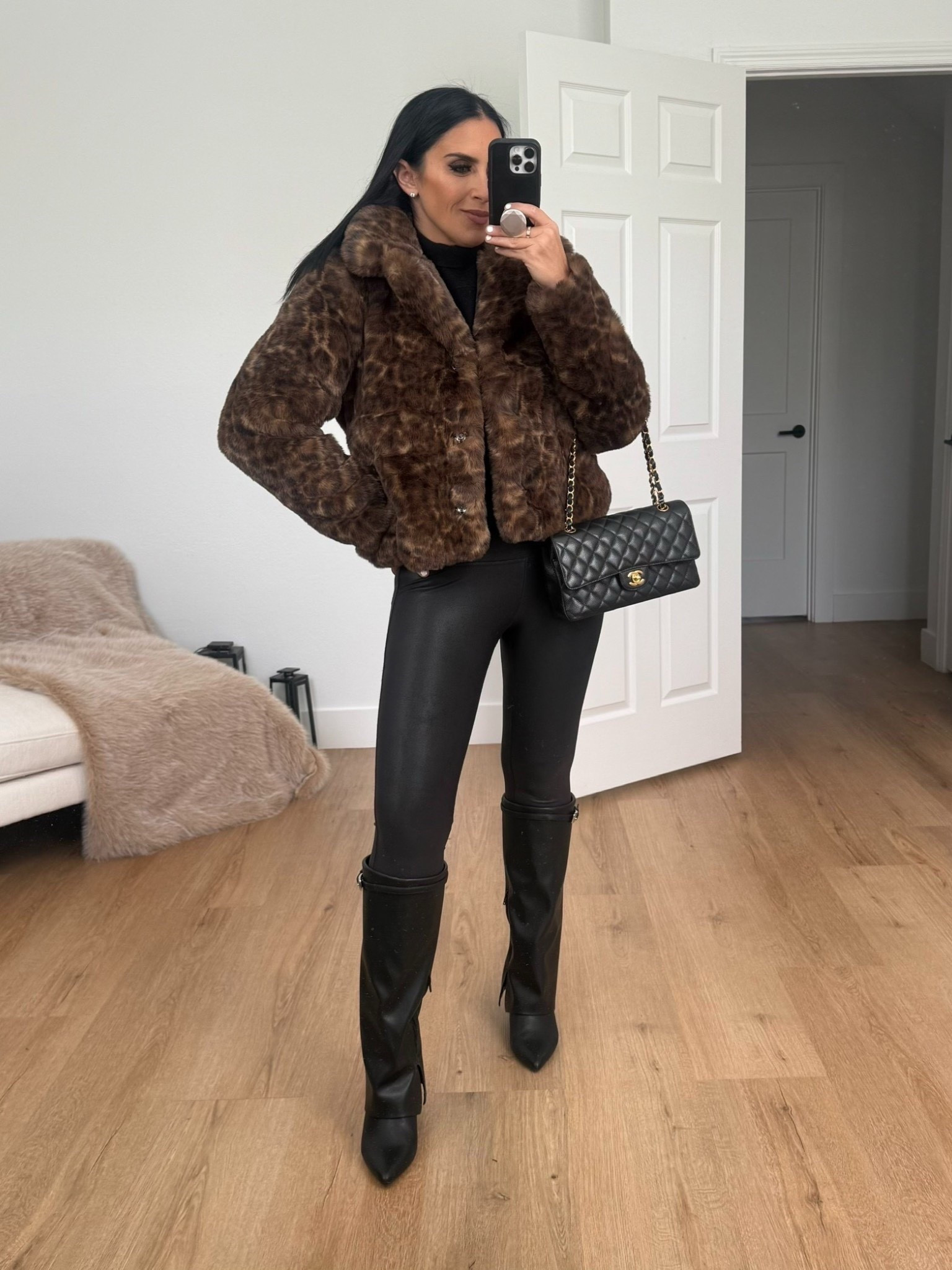 Sofia by Sofia Vergara Women's Faux Fur Chubby Jacket wearing size small. Under $50