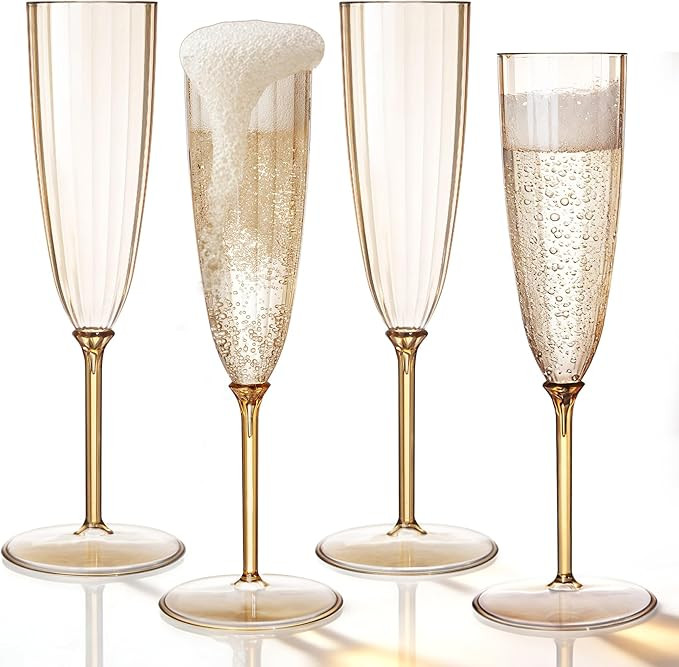 QualQuot 18Pack Mocha Plastic Champagne Flutes, 5 OZ Hard Disposable Plastic Champagne Flute, 1-P... | Amazon (US)