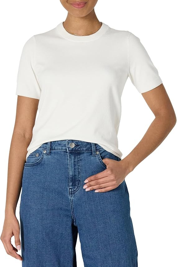 Amazon.com: Amazon Essentials Women's Regular-Fit Short Sleeve Crewneck Pullover Sweater Top, Egg... | Amazon (US)