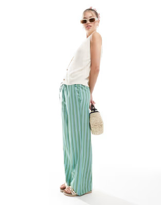 Mango straight leg stripe trousers in green and blue | ASOS (Global)