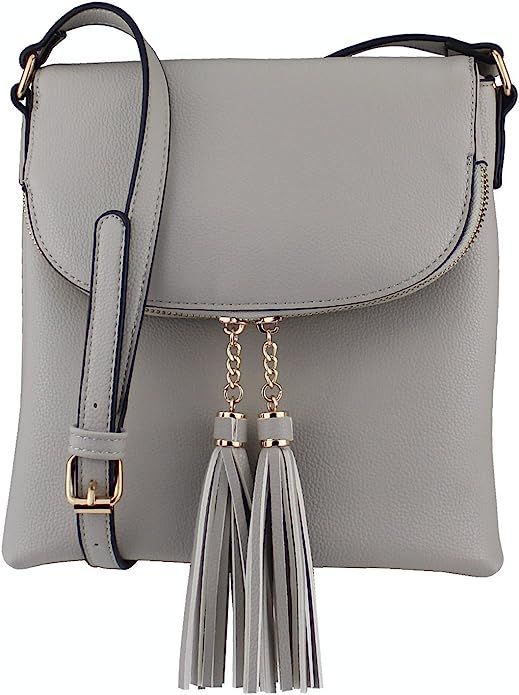 B BRENTANO Vegan Medium Flap-Over Crossbody Handbag with Tassel Accents | Amazon (US)