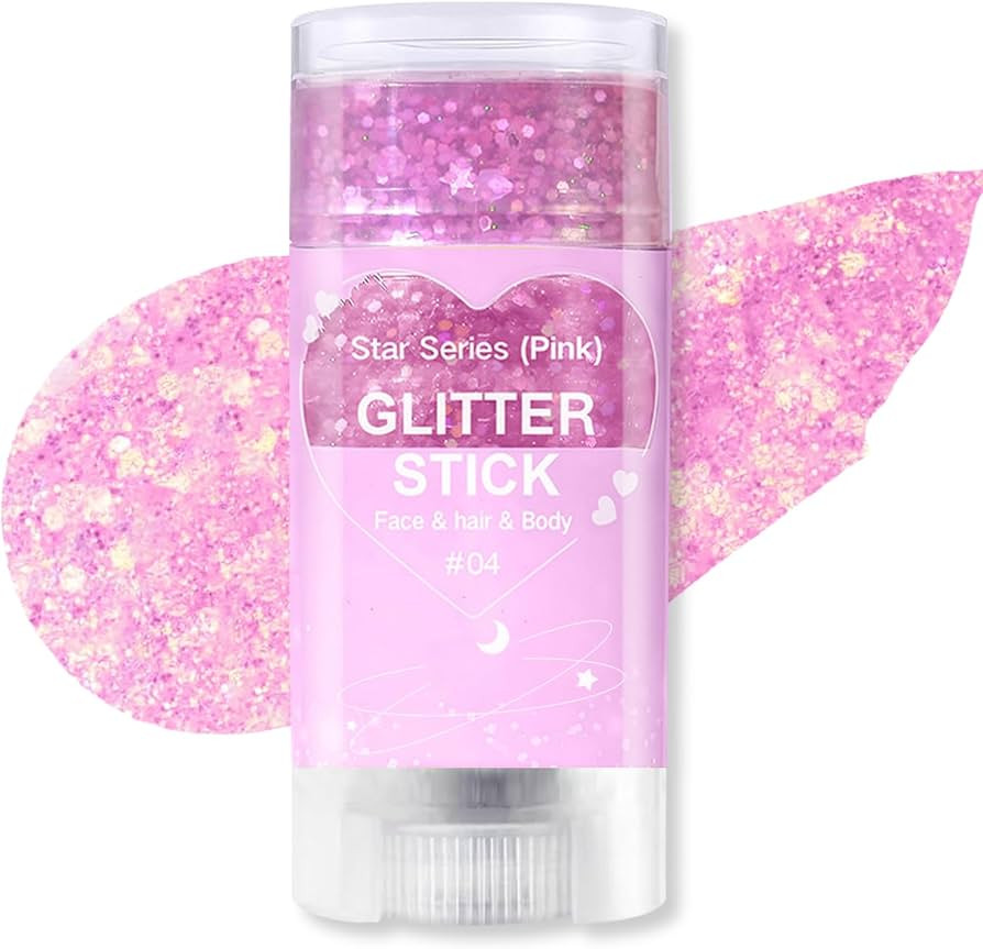 Pink Body Glitter Stick, Sparkling Pink Hair Glitter for Kids and Women, Waterproof Face Hair and... | Amazon (US)