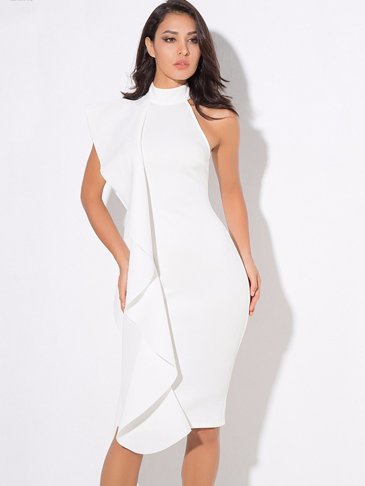 LOVE&LEMONADE Exaggerated Ruffle Slit Hem Pencil Dress | SHEIN
