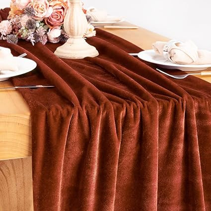 Socomi Terracotta Velvet Table Runner 20 x 120 Inches 10ft Luxurious Cotton Christmas Thanksgivin... | Amazon (US)