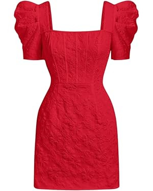 SOLY HUX Women's Floral Square Neck Puff Short Sleeve Mini Dress High Waist Summer Boho Short Dre... | Amazon (US)