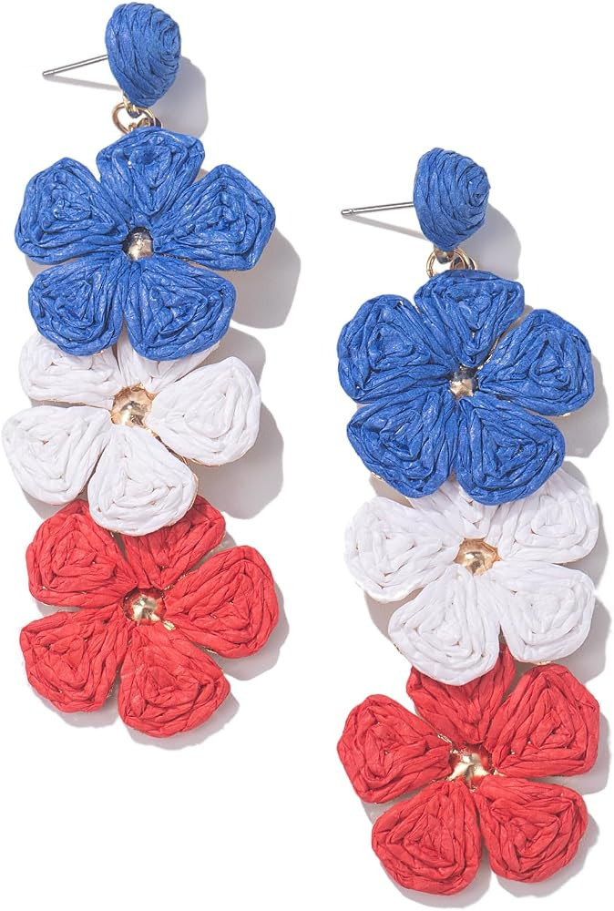 Boho Flower Earrings Statement Raffia Dangle Earrings Cute Floral Jewelry Trendy Summer Beach Vacation Outfits for Women | Amazon (US)