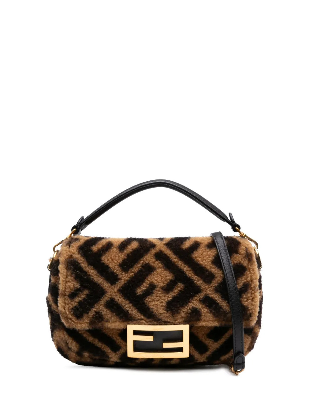 Fendi Pre-Owned 2010-2025 Mini Zucca Shearling Chain Baguette satchel - Brown | Farfetch Global
