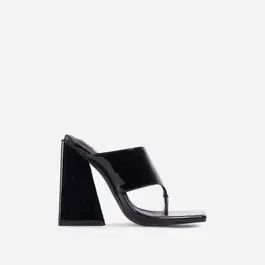 Augustine Square Toe Sculptured Flared Block Heel Mule In Black Patent | EGO Shoes (US & Canada)