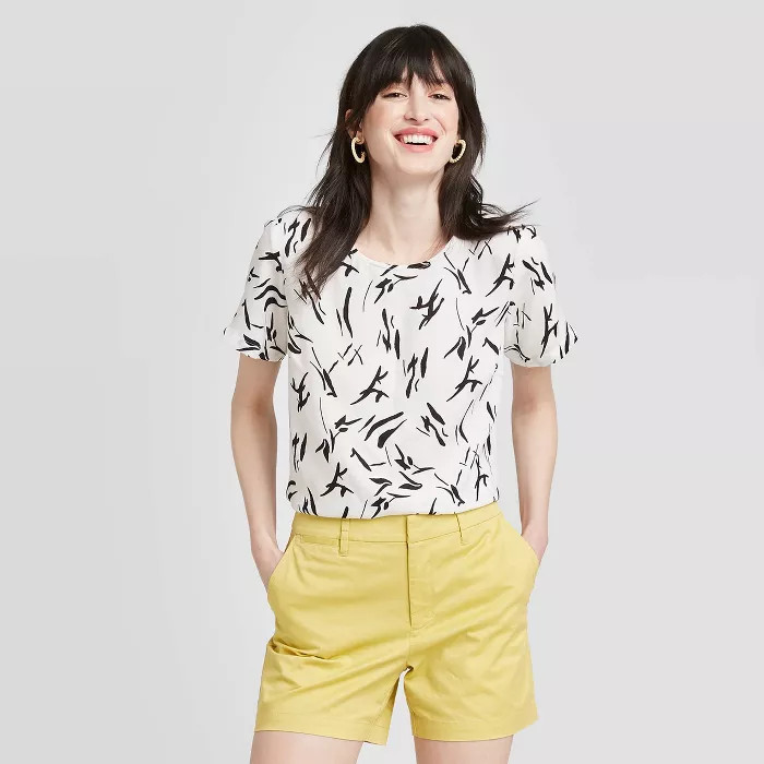 Women's Floral Print Short Sleeve Round Neck Satin T-Shirt - A New Day™ | Target