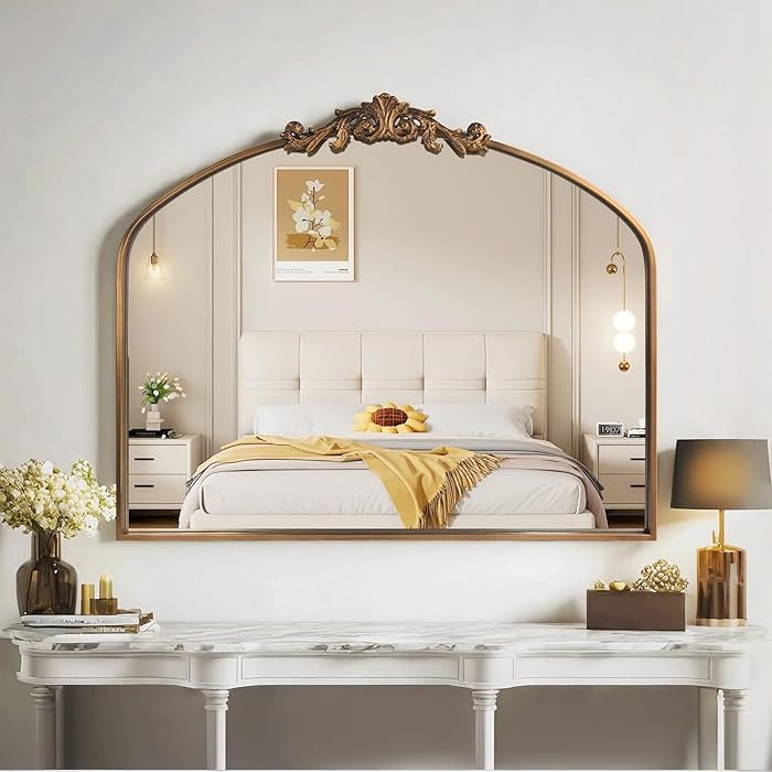 Gold Wall Mirror, Large Arched Vintage Baroque Ornate Mirrors, Traditional Decorative Antique Bra... | Amazon (US)