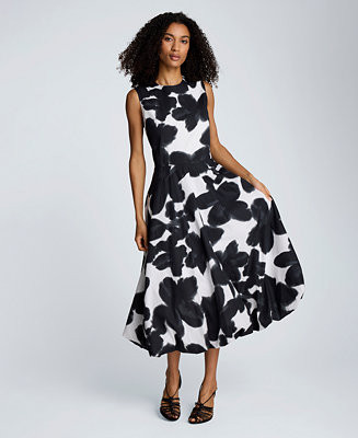 Women's Bubble Hem Crewneck Midi Dress | Macy's