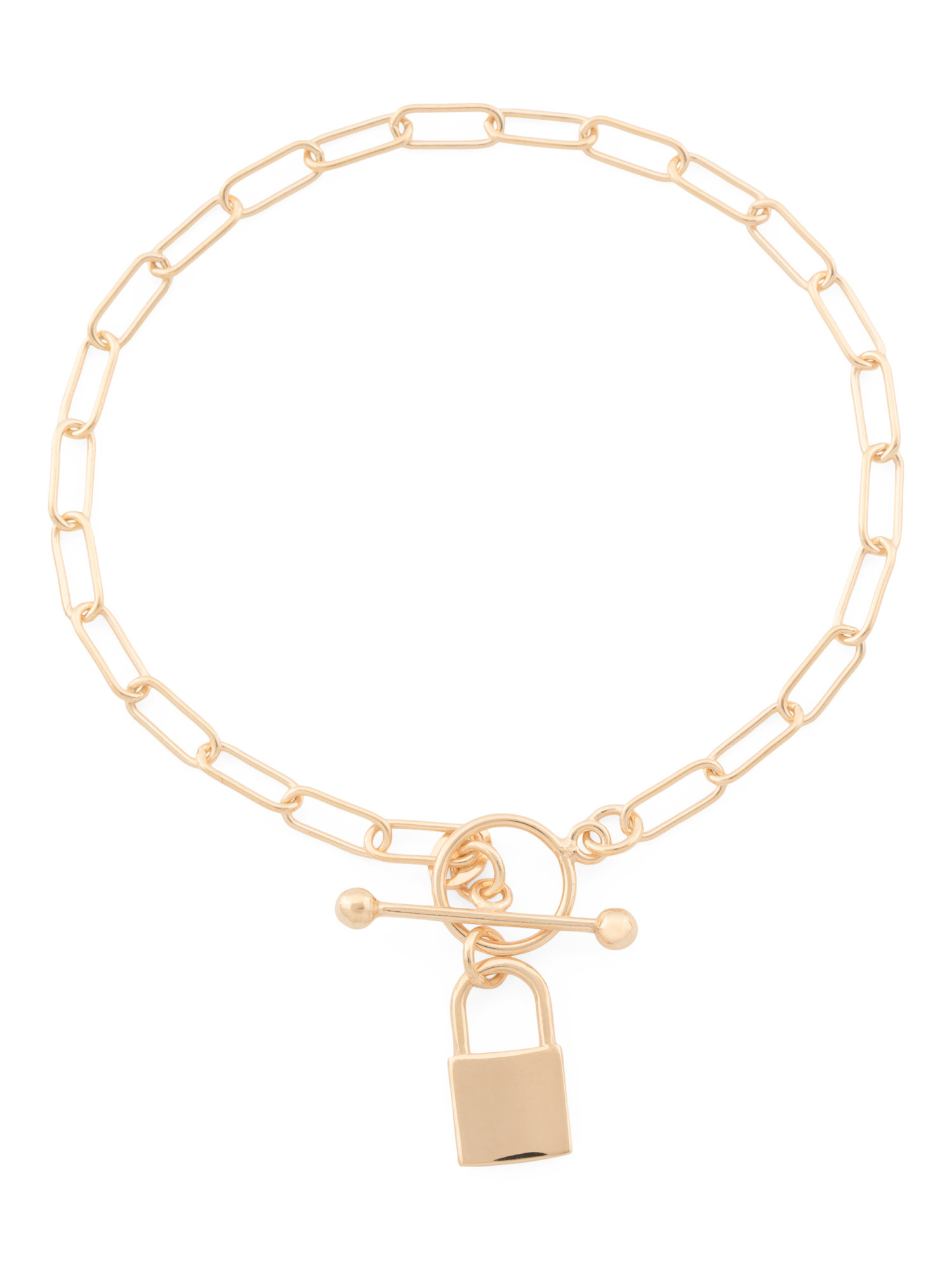 Made In Italy 18K Gold Plated Sterling Silver Lock Charm Bracelet | TJ Maxx