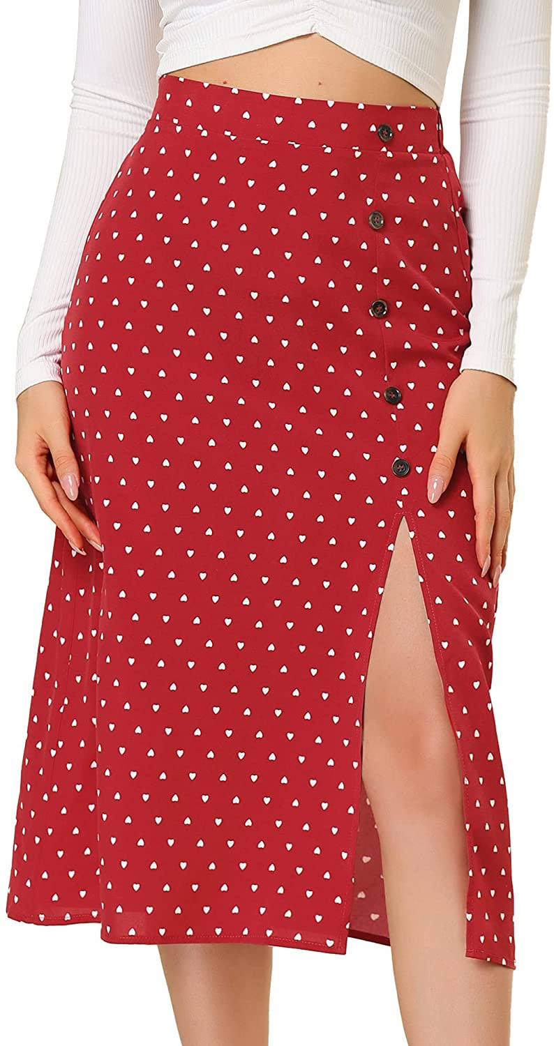 Allegra K Women's Vintage Button Decor Midi Heart Split Pencil Skirt | Amazon (US)