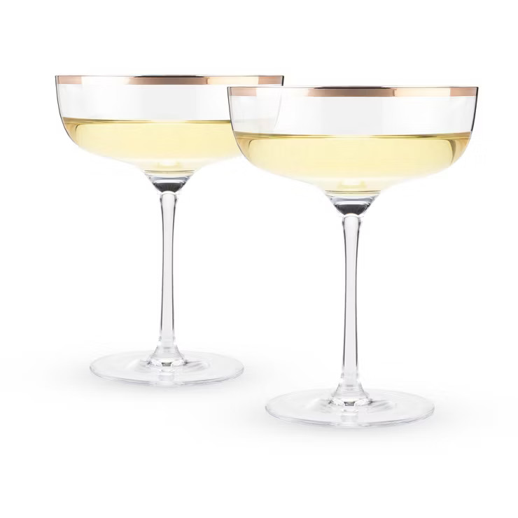 Twine Copper Rim Crystal Coupe Glasses, Set of 2, Lead-Free Crystal, Electroplated Copper Rim, 10... | Target