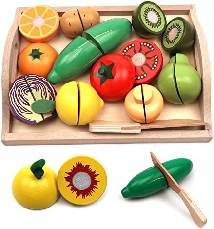 Take Me Away Wooden Cutting Fruit Vegetables Set for Kids - Pretend Play Food Toy Set with Wooden... | Amazon (US)