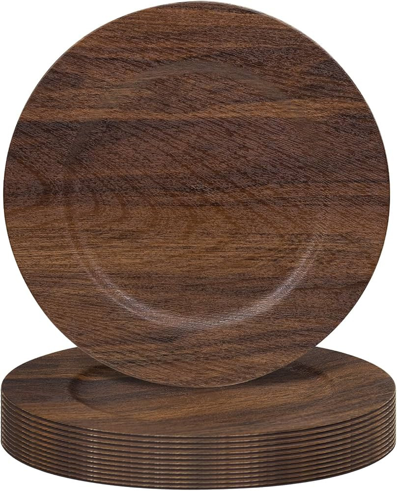 MAONAME Round Charger Plates Set of 12, 13 Inch Brown Charger for Dinner Plates, Farmhouse Faux W... | Amazon (US)