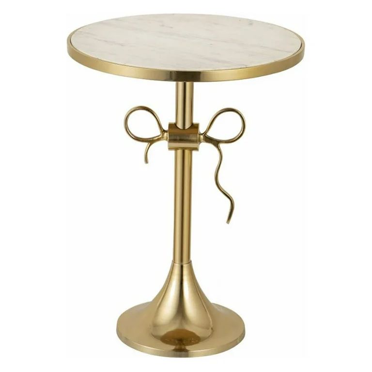 Decorative Round White Marble Top Accent Table in Gold Finish with Pedestal Base 16 inches W and ... | Walmart (US)